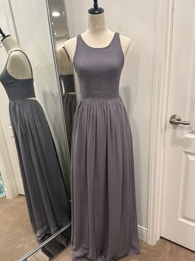 Sleeveless Smocked Bodice Gray Maxi Dress